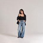 CLOUDÉ black TENCEL™ Modal Camisole styled with jeans for an effortless everyday look